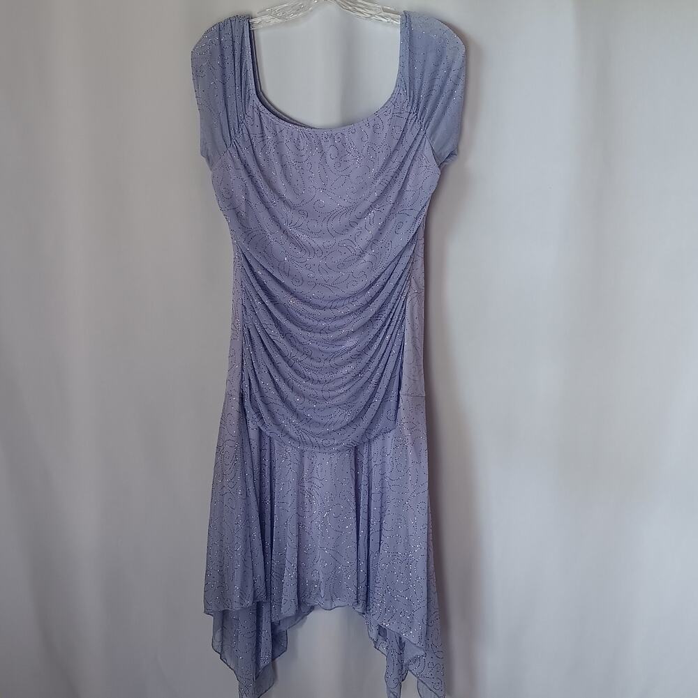 VTG Y2K Taboo 1X Lavender Rhinestone Handkerchief Hem Scoop Neck Cap Sleeves